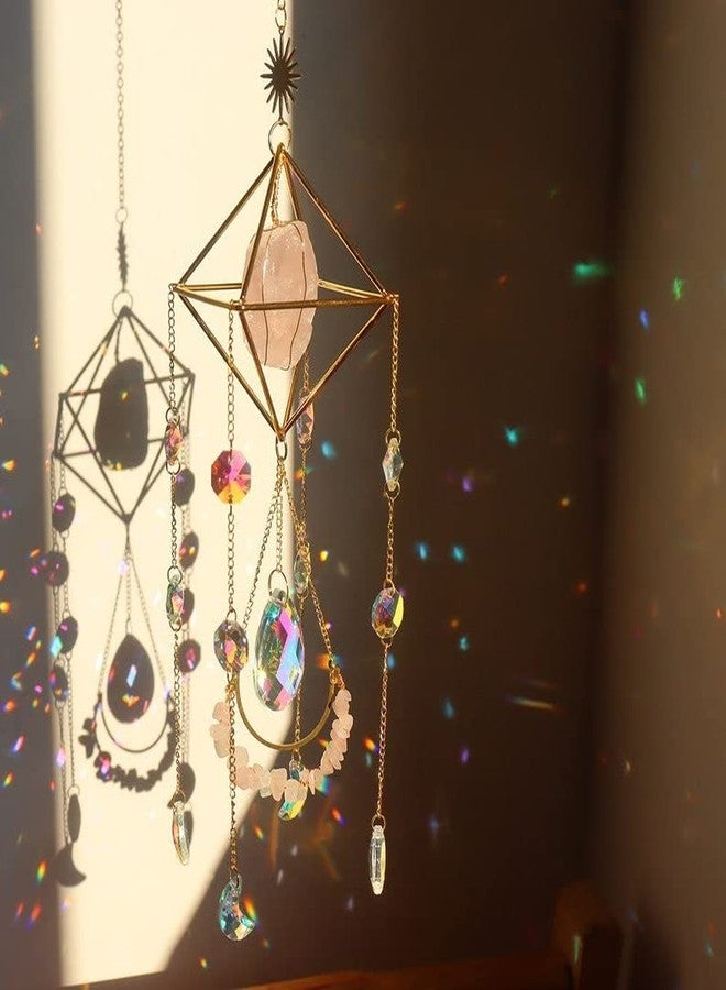 CACTOPIA Raw Crystal Suncatchers, Rainbow Maker for Window, Balcony, Garden, Boho Decor & Gifting (Rose Quartz) - Image 1