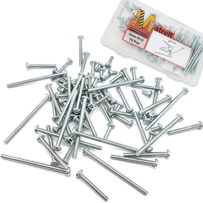 Matrelt 75 Pcs 5Sizes #6-32 Machine Screws Knob Screw Cabinet Screws Electricians Blots, Carbon Steel Zinc-Plated Phillips Pan Head Machine Screw Assortment Kit - Image 5