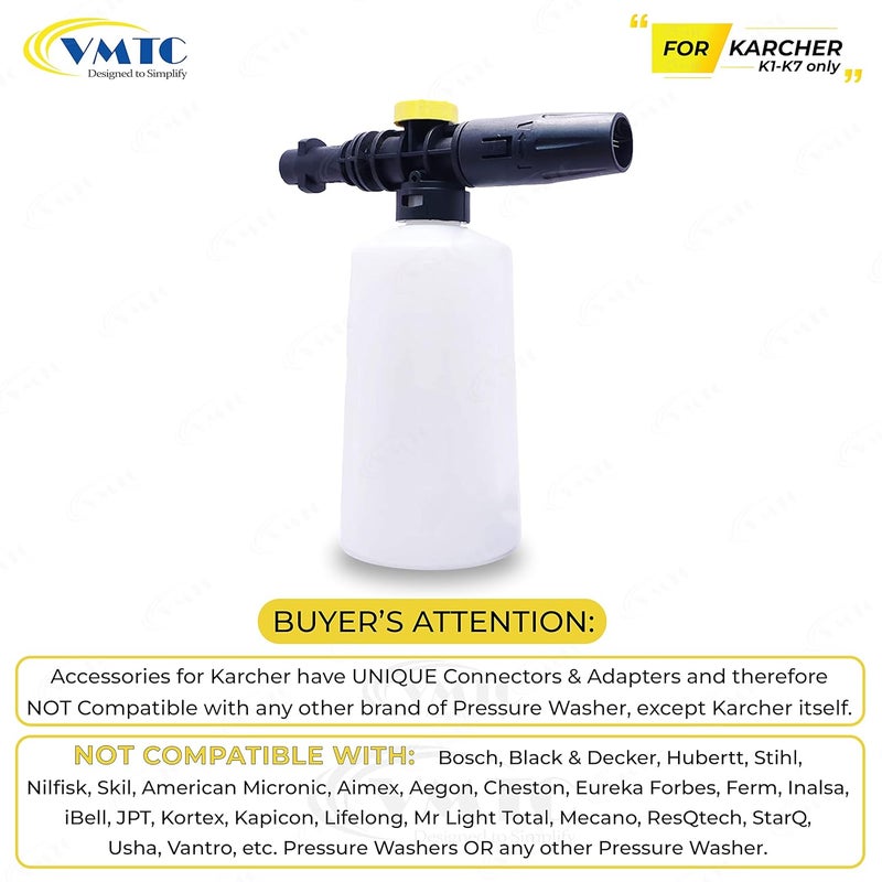 VMTC فوهة رغوة قابلة للتعديل من البلاستيك متوافقة مع مسدس غسيل الضغط كارتشر K1-K7 (ملحق غسيل سيارات عالي الضغط سعة 700 مل) - Image 4
