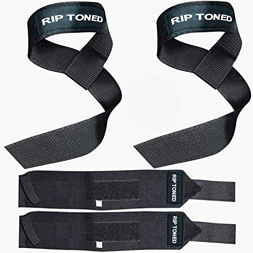 Rip Toned Lifting Straps + 13-inch Wrist Wraps Bundle (1 Pair of Each) for Weightlifting, Workout, Gym, Powerlifting, Bodybuilding, Strength Training - Men & Women (Full Black) - Image 5