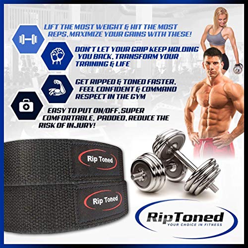 Rip Toned Lifting Straps + 13-inch Wrist Wraps Bundle (1 Pair of Each) for Weightlifting, Workout, Gym, Powerlifting, Bodybuilding, Strength Training - Men & Women (Full Black) - Image 3