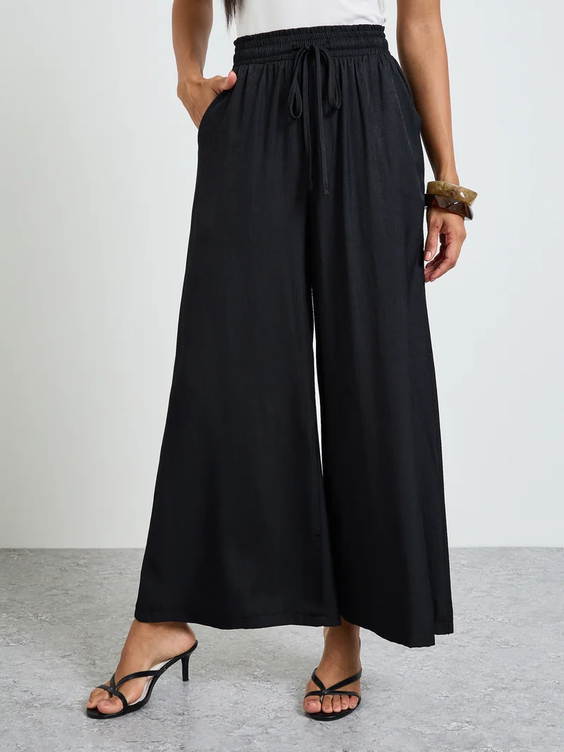 Take Two Black High Rise Flowy Wide Leg Pants