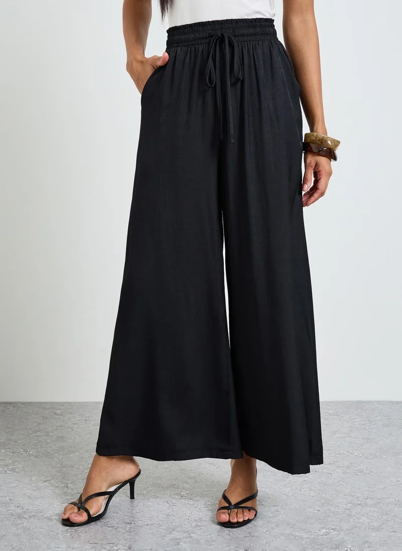 Take Two Black High Rise Flowy Wide Leg Pants