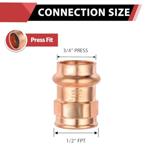 EFIELD Pack of 5 EFIELD Press Copper Adapter Fitting 34Inch Copper Press Fit x 12inch Female NPT Brass Copper AdapterPRESS049 - Image 3