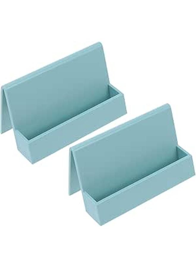 Lake Blue Plastic Business Card Holder Desk Name Display Box 2 Pcs Desktop Organizer - Image 1