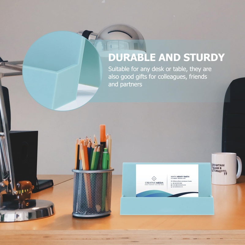 Lake Blue Plastic Business Card Holder Desk Name Display Box 2 Pcs Desktop Organizer - Image 4
