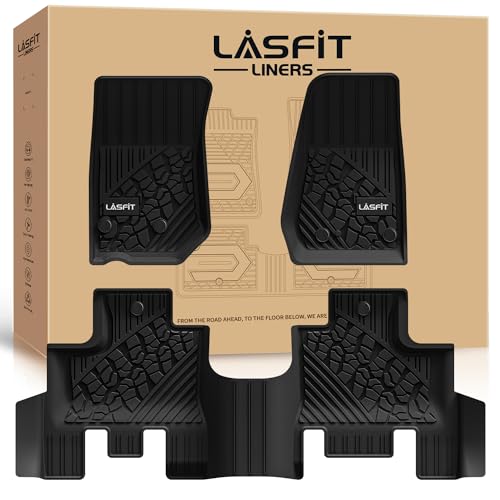 LASFIT حصائر أرضية LASFIT لجيب رانجلر JK 2014-2018 غير محدود 4 أبواب (ليس لجهاز JL أو 2 أبواب) حصائر سيارات مخصصة لجميع الأحوال الجوية TPE 1st & 2nd Row، أسود - Image 1