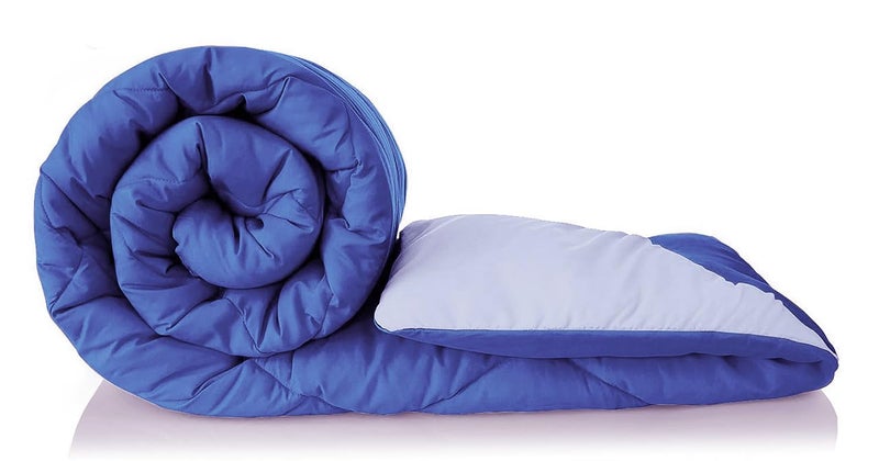 la' amour Premium Microfiber Solid Plain Double Bed Comforter | All-Season Reversible AC Blanket for Winter & Summer | Soft & Lightweight Quilt for Double Bed - 220 GSM, Blue - Image 1