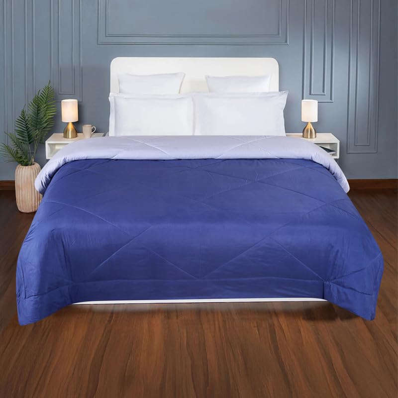 la' amour Premium Microfiber Solid Plain Double Bed Comforter | All-Season Reversible AC Blanket for Winter & Summer | Soft & Lightweight Quilt for Double Bed - 220 GSM, Blue - Image 2