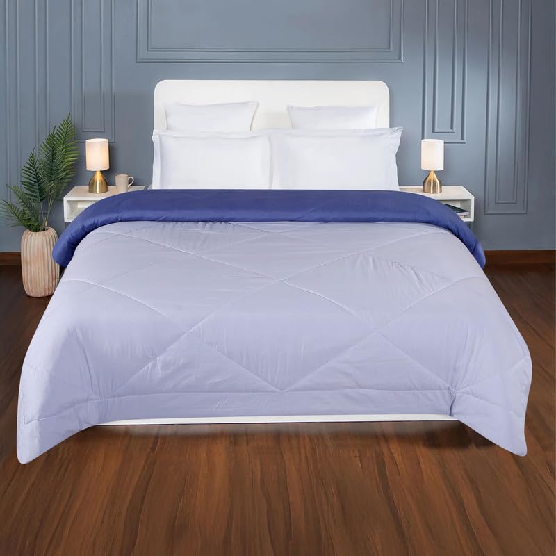 la' amour Premium Microfiber Solid Plain Double Bed Comforter | All-Season Reversible AC Blanket for Winter & Summer | Soft & Lightweight Quilt for Double Bed - 220 GSM, Blue - Image 3