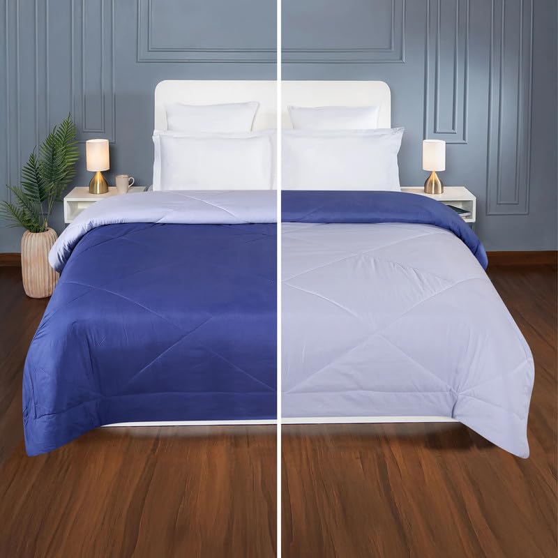 la' amour Premium Microfiber Solid Plain Double Bed Comforter | All-Season Reversible AC Blanket for Winter & Summer | Soft & Lightweight Quilt for Double Bed - 220 GSM, Blue - Image 4