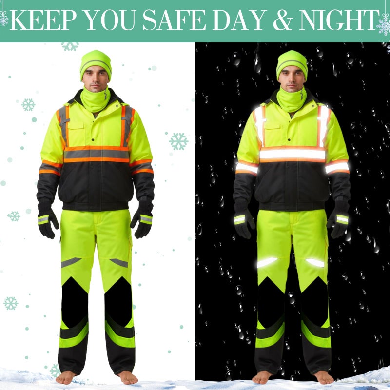 Shyyween 4 Pcs Thickened Warm Hi Vis Safety Jacket Cotton-lined Warm Winter Reflective Hi Vis Rain Construction Gear for Men(Green) - Image 2