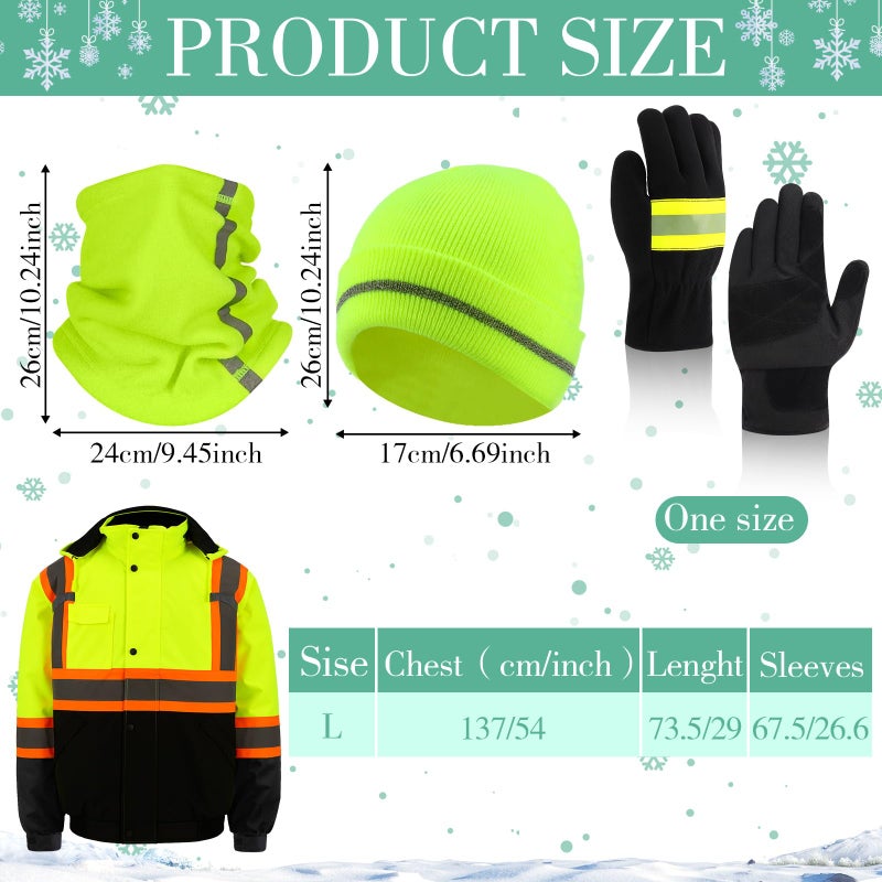 Shyyween 4 Pcs Thickened Warm Hi Vis Safety Jacket Cotton-lined Warm Winter Reflective Hi Vis Rain Construction Gear for Men(Green) - Image 4