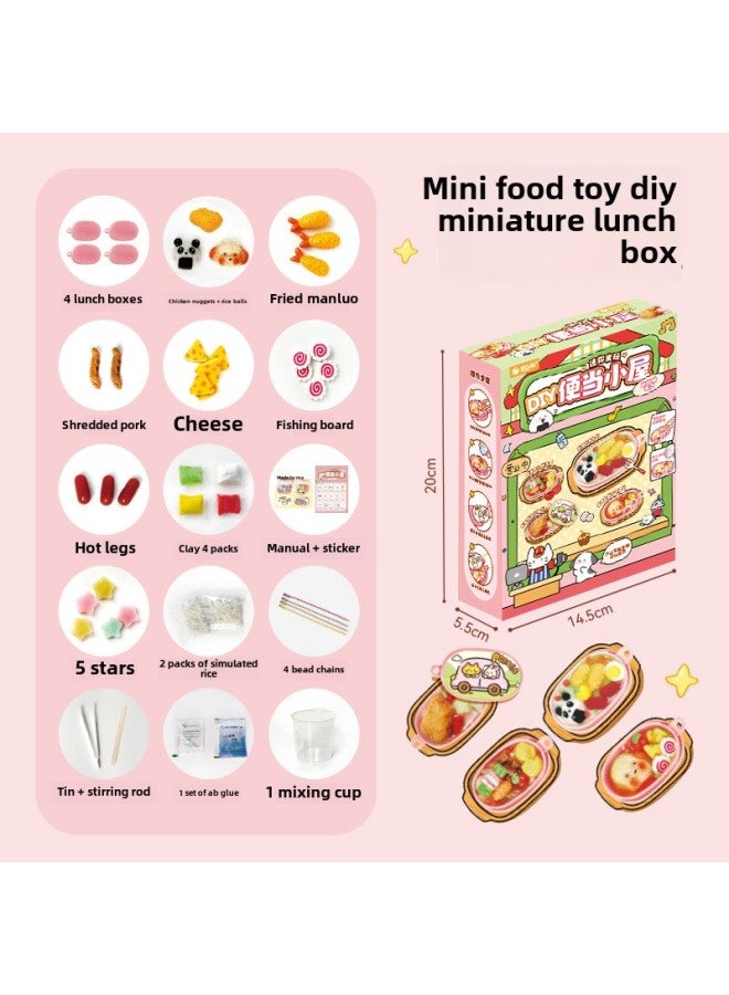 Mini Miniature Lunch Box Children's Food Play Food Toys Simulation Play Kitchen Toys Handmade Diy Materials-Color:Mini Miniature Lunch Box (pink)  - Image 1