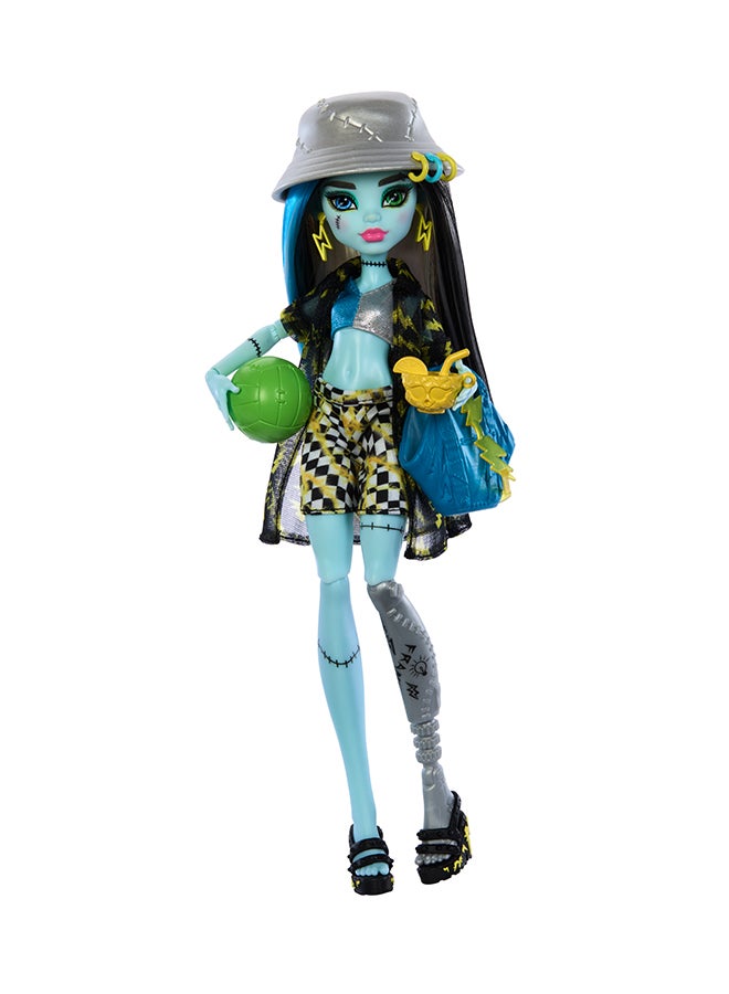 MONSTER HIGH Scare-Adise Island Frankie Stein Doll With Swimsuit, Coverup And Beach Accessories Like Hat, Volleyball And Tote  - Image 5