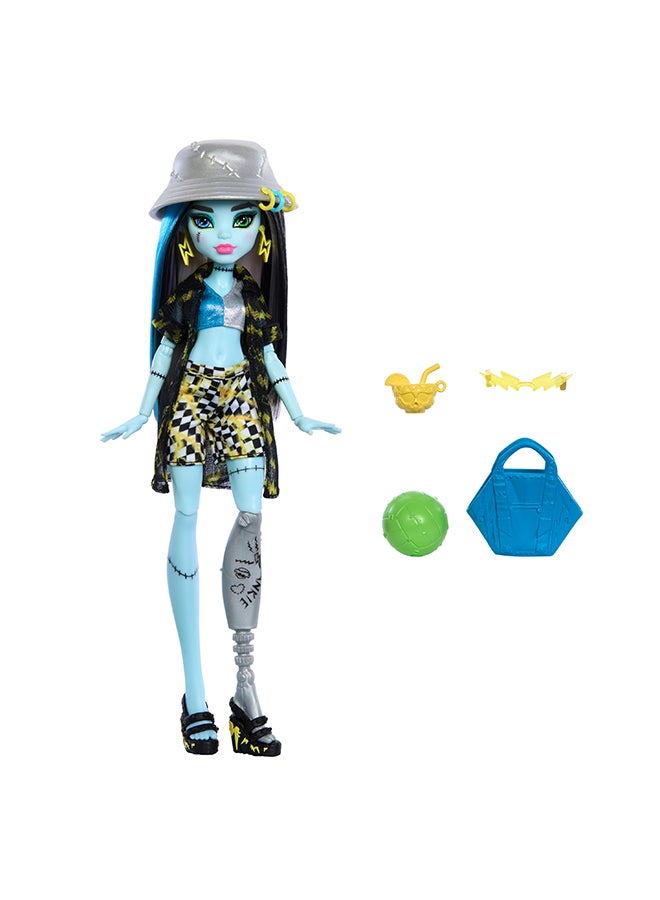 MONSTER HIGH Scare-Adise Island Frankie Stein Doll With Swimsuit, Coverup And Beach Accessories Like Hat, Volleyball And Tote  - Image 1