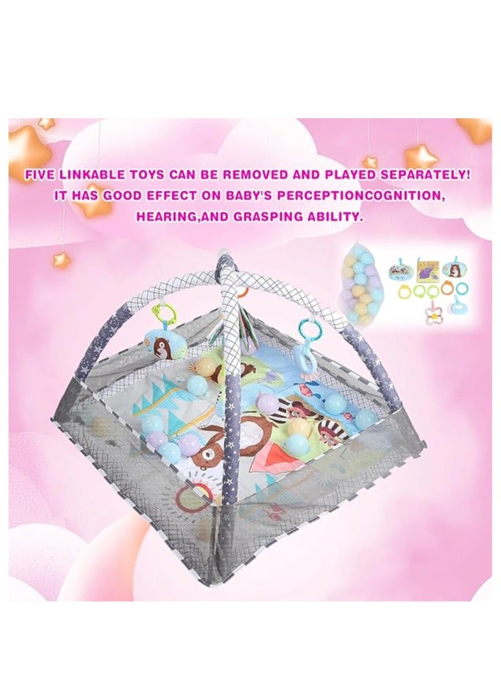 دي إم جي بساط لعب للاطفال في صالة الالعاب الرياضية من دي ام جي، بساط لعب للاطفال مع 5 العاب معلقة و18 كرة المحيط لتنمية المهارات الحسية والحركية، بساط لعب غير قابل للانزلاق وقابل للغسل للرضع من عمر 0-24 شهر - Image 4