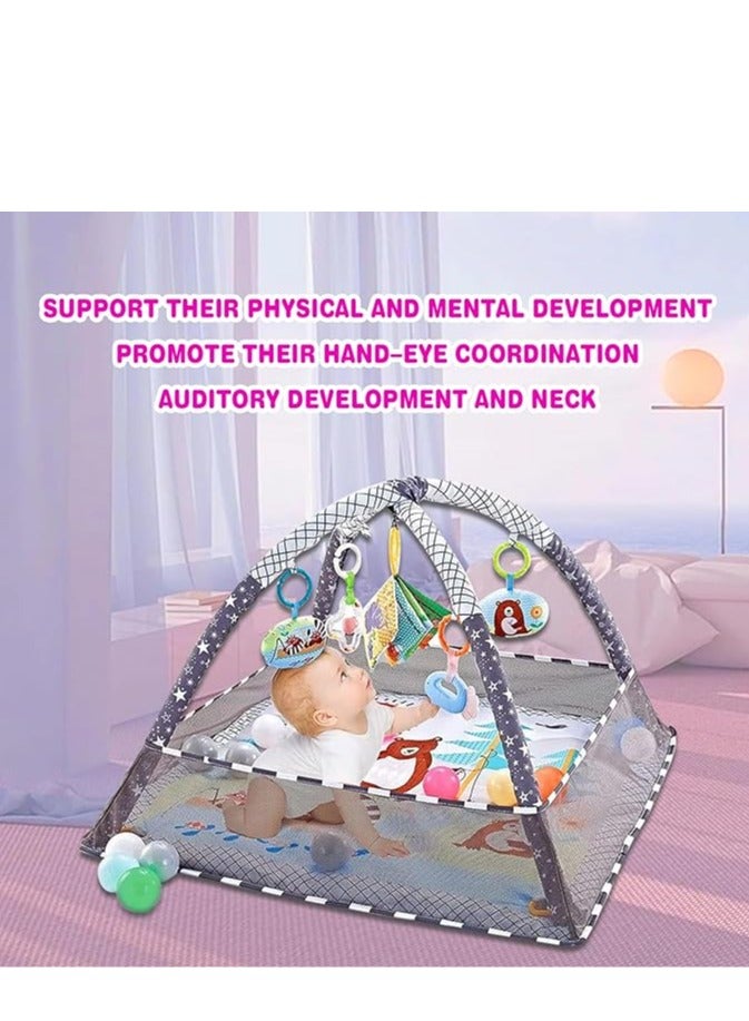دي إم جي بساط لعب للاطفال في صالة الالعاب الرياضية من دي ام جي، بساط لعب للاطفال مع 5 العاب معلقة و18 كرة المحيط لتنمية المهارات الحسية والحركية، بساط لعب غير قابل للانزلاق وقابل للغسل للرضع من عمر 0-24 شهر - Image 2