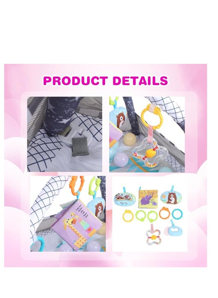 دي إم جي بساط لعب للاطفال في صالة الالعاب الرياضية من دي ام جي، بساط لعب للاطفال مع 5 العاب معلقة و18 كرة المحيط لتنمية المهارات الحسية والحركية، بساط لعب غير قابل للانزلاق وقابل للغسل للرضع من عمر 0-24 شهر - Image 3