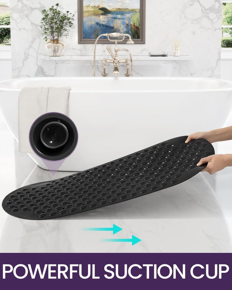 DEXI Bathtub Mat Non Slip, 40 x 88 cm Extra Long Quick Dry Shower Mats with Suction Cups and Drain Holes, Machine Washable Bathroom Mat for Tub Shower Floor, Black - Image 4