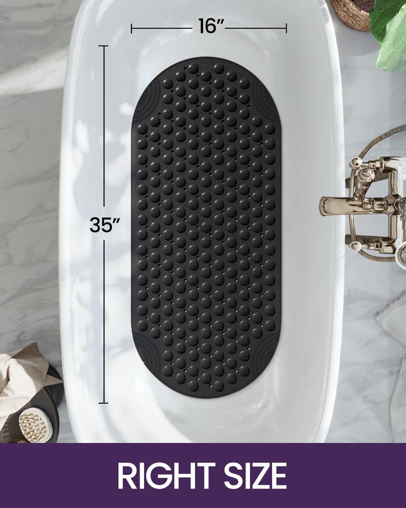 DEXI Bathtub Mat Non Slip, 40 x 88 cm Extra Long Quick Dry Shower Mats with Suction Cups and Drain Holes, Machine Washable Bathroom Mat for Tub Shower Floor, Black - Image 2