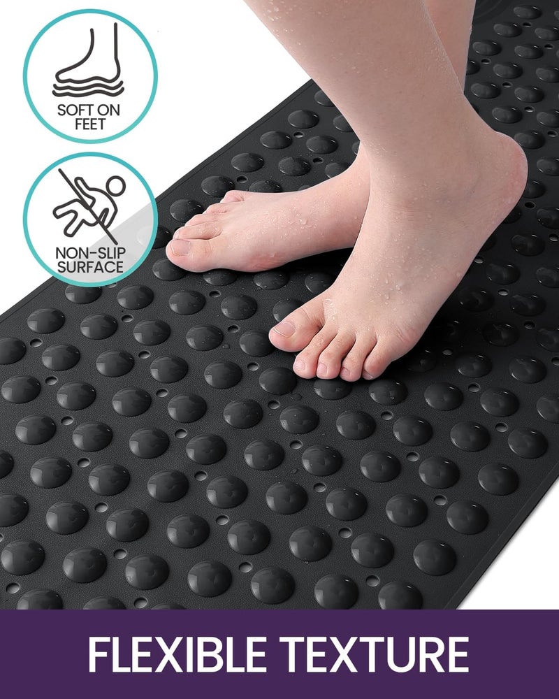 DEXI Bathtub Mat Non Slip, 40 x 88 cm Extra Long Quick Dry Shower Mats with Suction Cups and Drain Holes, Machine Washable Bathroom Mat for Tub Shower Floor, Black - Image 3