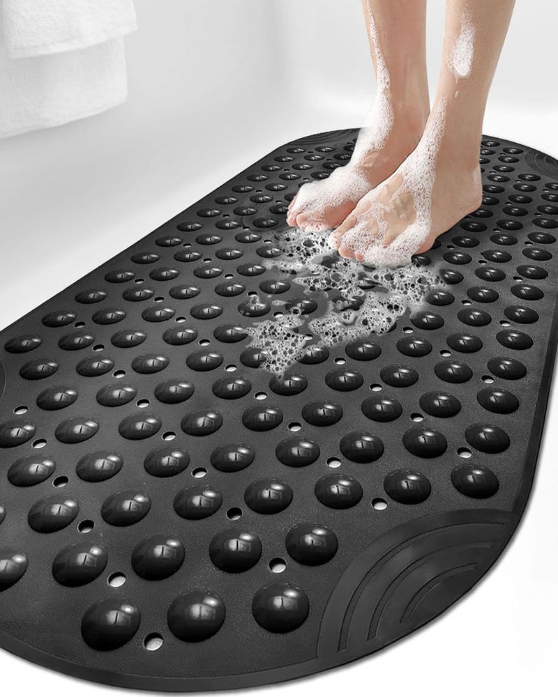 DEXI Bathtub Mat Non Slip, 40 x 88 cm Extra Long Quick Dry Shower Mats with Suction Cups and Drain Holes, Machine Washable Bathroom Mat for Tub Shower Floor, Black - Image 1
