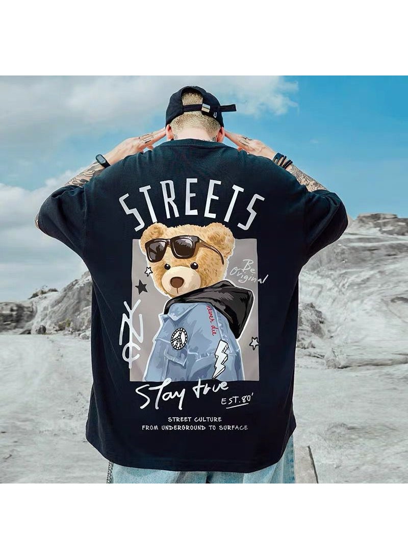 Generic - Plus Size Cartoon Short Sleeve T-Shirts For Men Loose Fit Trendy Brand Ins Chinese Trendy Half Sleeve Fat Trendy Fluid T-Shirts  G70 White - Image 1