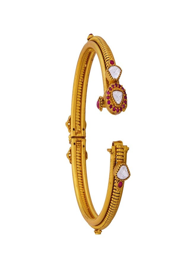 KUSHAL'S Fashion Jewellery Ruby Gold Plated Antique Kada for Women with Secure Lock, Festive & Occasion Wear - 457448 - Image 3