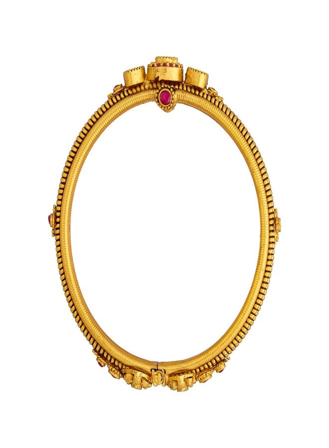 KUSHAL'S Fashion Jewellery Ruby Gold Plated Antique Kada for Women with Secure Lock, Festive & Occasion Wear - 457448 - Image 4