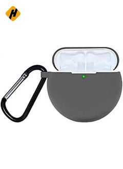 HuHa Silicone Case Cover for Huawei FreeBuds 3 with Carabiner, Anti-Shock Full Protection, Charging Port Accessibility - Grey  - Image 1