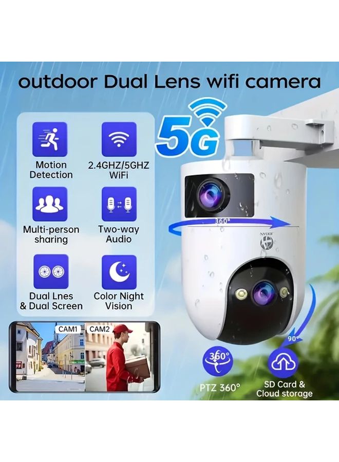 IK7 Color Dual Lens Outdoor Security Camera 360 Rotating 5G WiFi IP66 1296P Night Vision AI Human Detection Two Way Audio - Image 2