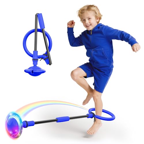 Aidabli Ankle Skip Ball for Kids Foldable Colorful Light Flash Wheel Skip Ball for Adults Indoor Outdoor Game Toys for Kids Girls Boys Gift for Girls Boys Ages 5 6 7 8 9 10 11 12 Years Old Blue - Image 1