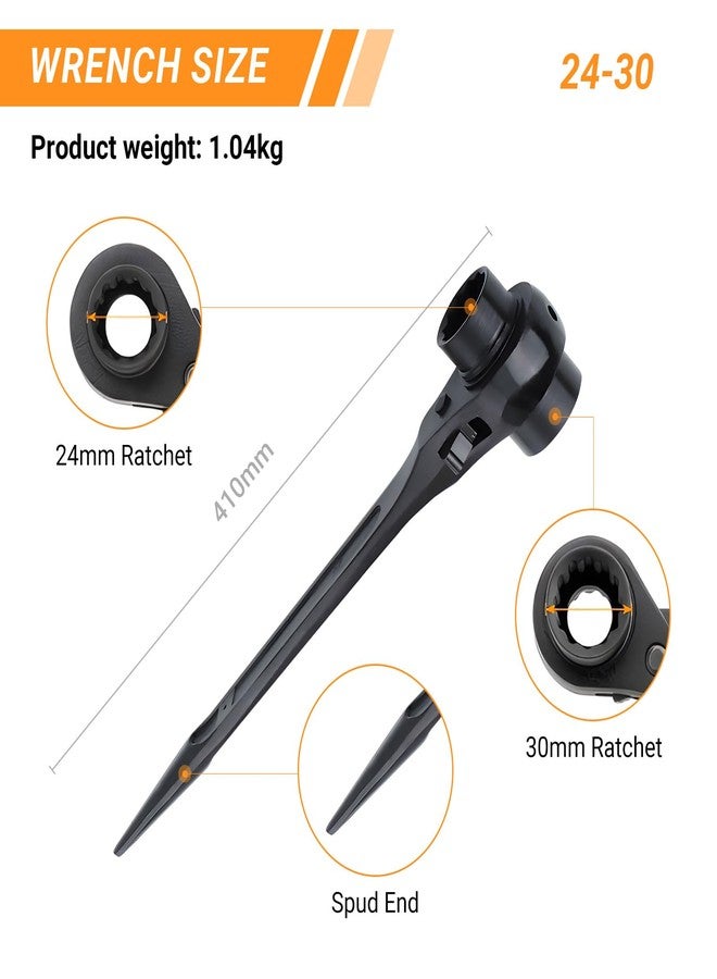 Elecbee Scaffold Podger Ratchet Spanner Ratchet Wrench Double Ratchet Multifunctional Socket Wrench Site Ratcheting Tools Long Handle Bar Hammer for Construction Works (24-30mm) - Image 3