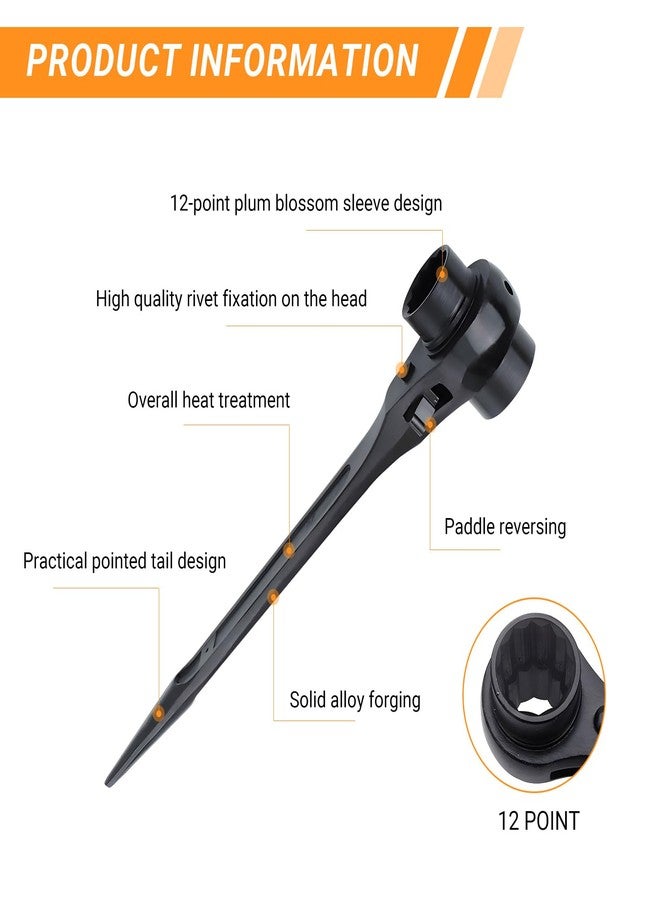 Elecbee Scaffold Podger Ratchet Spanner Ratchet Wrench Double Ratchet Multifunctional Socket Wrench Site Ratcheting Tools Long Handle Bar Hammer for Construction Works (24-30mm) - Image 4
