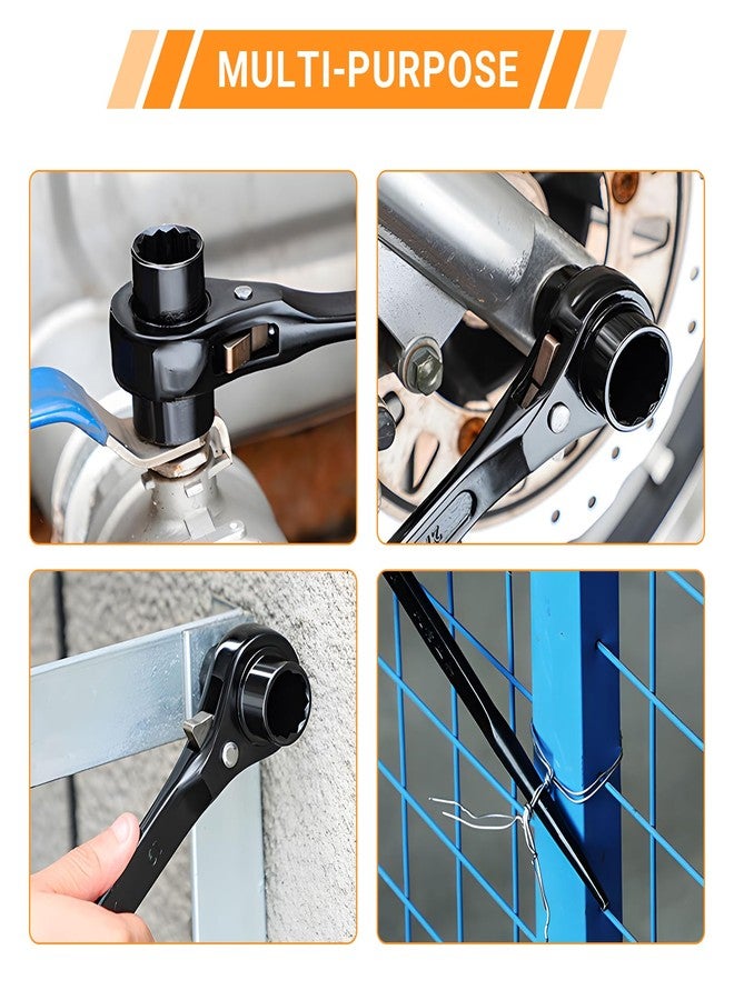 Elecbee Scaffold Podger Ratchet Spanner Ratchet Wrench Double Ratchet Multifunctional Socket Wrench Site Ratcheting Tools Long Handle Bar Hammer for Construction Works (24-30mm) - Image 2