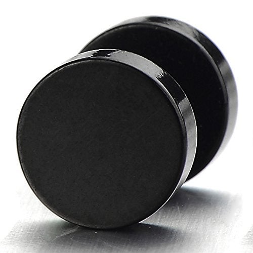 COOLSTEELANDBEYOND 7MM Black Screw Stud Earrings Men, Stainless Steel Cheater Fake Ear Plugs Gauges Illusion Tunnel - Image 3