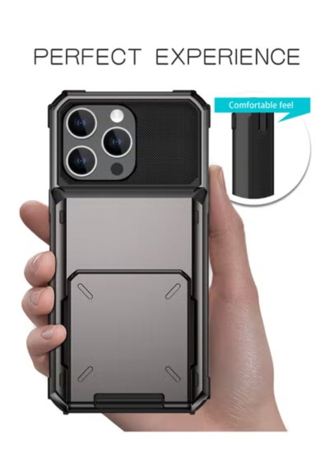 GULFLINK Full Protection Shockproof Case Casing Card Holder Case Dual Layer Hard Case For iPhone 15 Pro Grey - Image 3