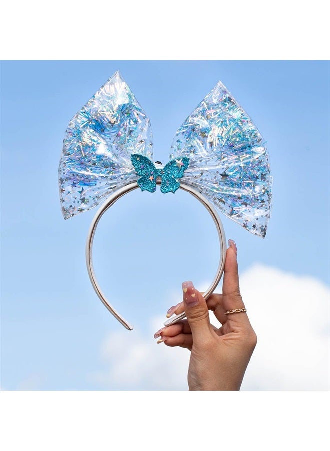 EARENT Light Up Bow Headband Led Glow Bow-knot Hair Hoop Laser Luminous Hair Band Glitter Flashing Headpiece Rave Nightclub Costume Party Hair Accessories for Women (C-Dreamy blue 2) - Image 2