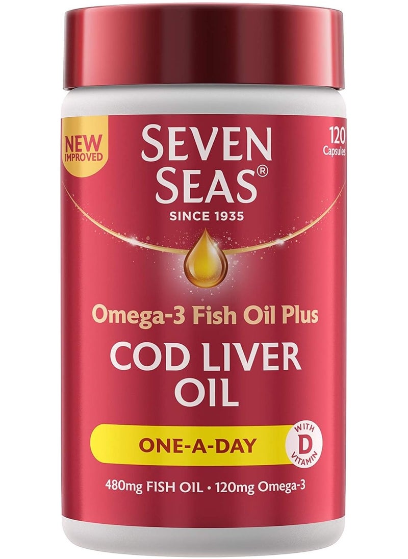 Seven Seas - Cod Liver oil, 480mg Fish Oil, 120mg Omega-3, 120 Capsules - Image 1