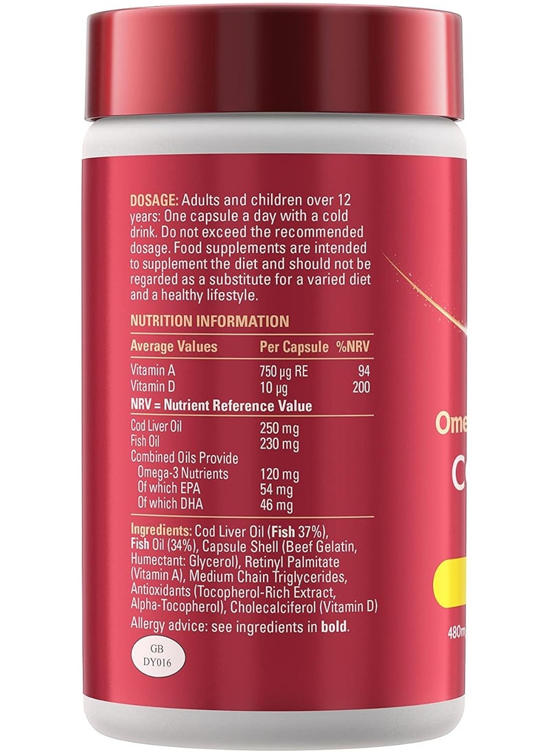 Seven Seas - Cod Liver oil, 480mg Fish Oil, 120mg Omega-3, 120 Capsules - Image 1