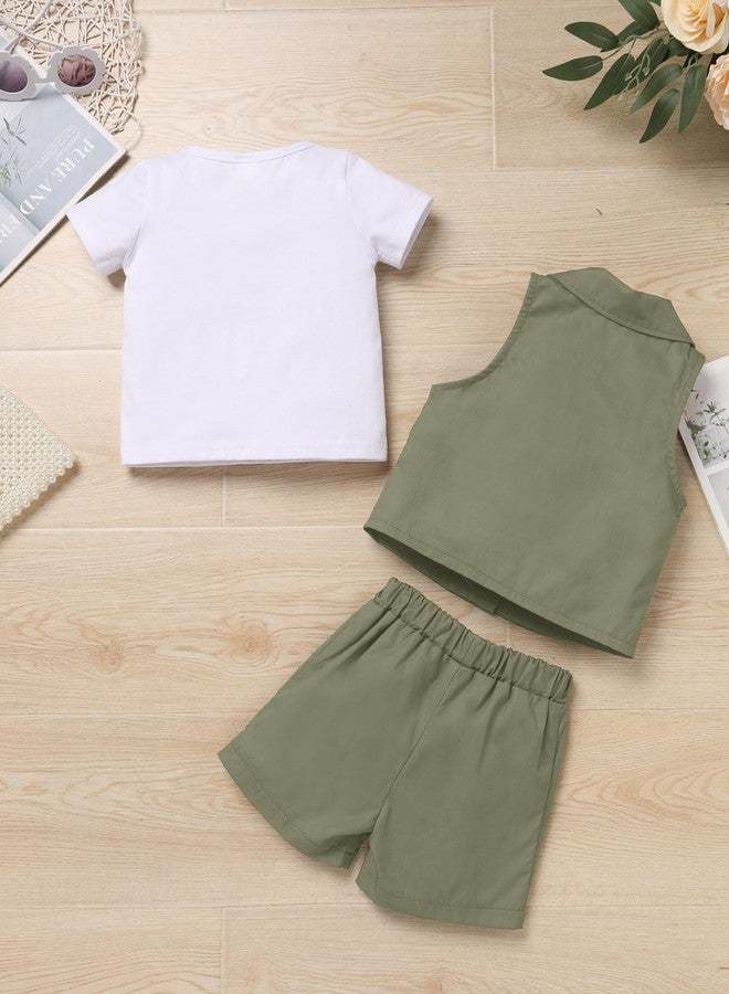OBEEII Toddler Baby Boy Safari First Birthday Outfit Animal Short Sleeve T-shirt Top+Shorts+Vest+Hat Shorts Set Explorer Zoo Keeper Jungle Baptism Cake Smash Photoshoot Outfit Army Green 12-18 Months - Image 5