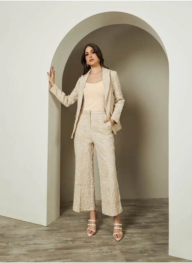 ستايلي Mid Rise Wide Leg Jacquard Pants