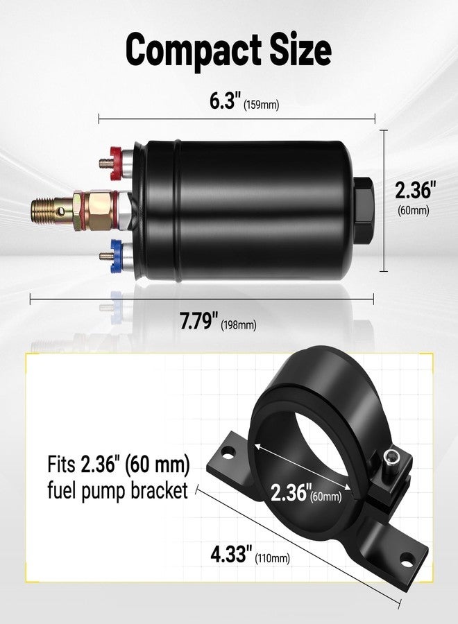 SPBREW External Inline Fuel Pump 12V-13.5V with 405 LPH Max High Flow, 115 PSI High Pressure Universal Fuel Pump, OEM Replacement for 0580254044 with 60mm Bracket Clamp - Image 3