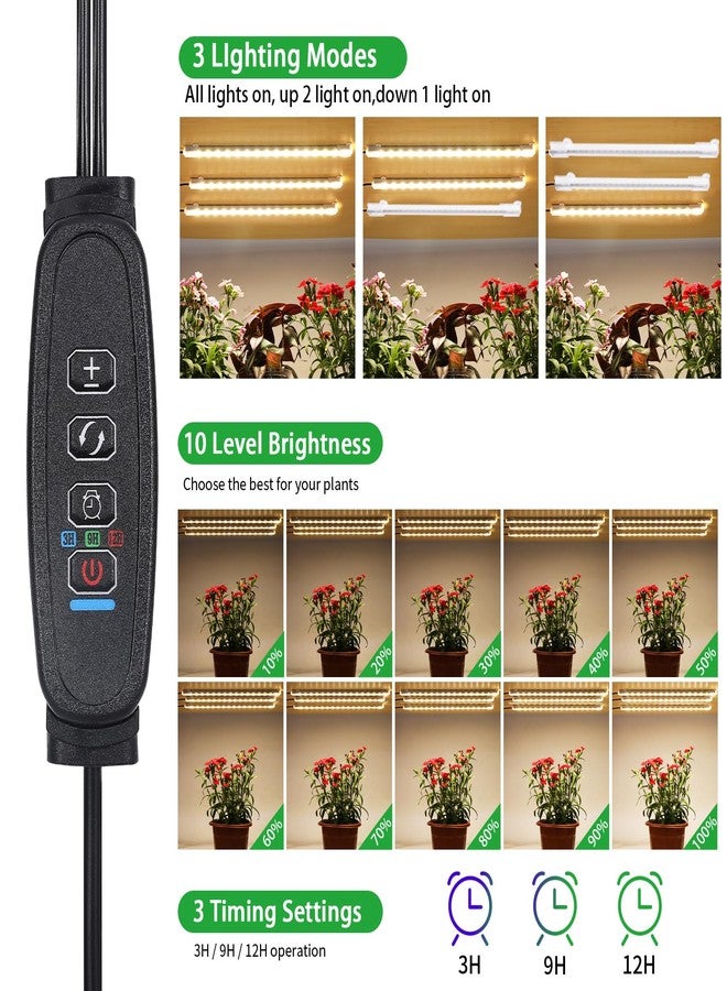 RWNTAO LED Grow Light Strips, Grow Lights for Indoor Plants Full Spectrum 3000K, 78 LEDs Plant Light with 3/9/12H Timer, 10 Dimmable Levels for Seedling Succulent and Plant Shelf, 3 Head 8.6 Inches - Image 3