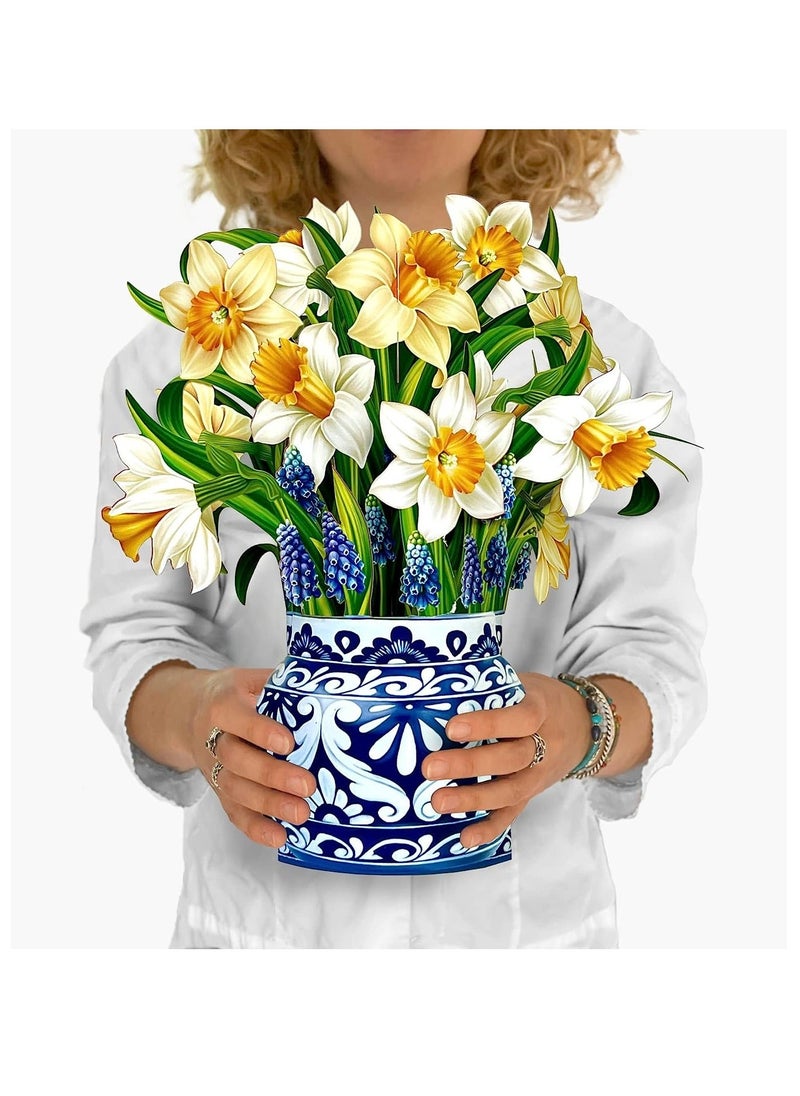 Generic - Pop Up Cards, English Daffodils, 12 inch Life Sized Forever Flower Bouquet 3D Popup Greeting Cards with Note Card and Envelope - Image 1