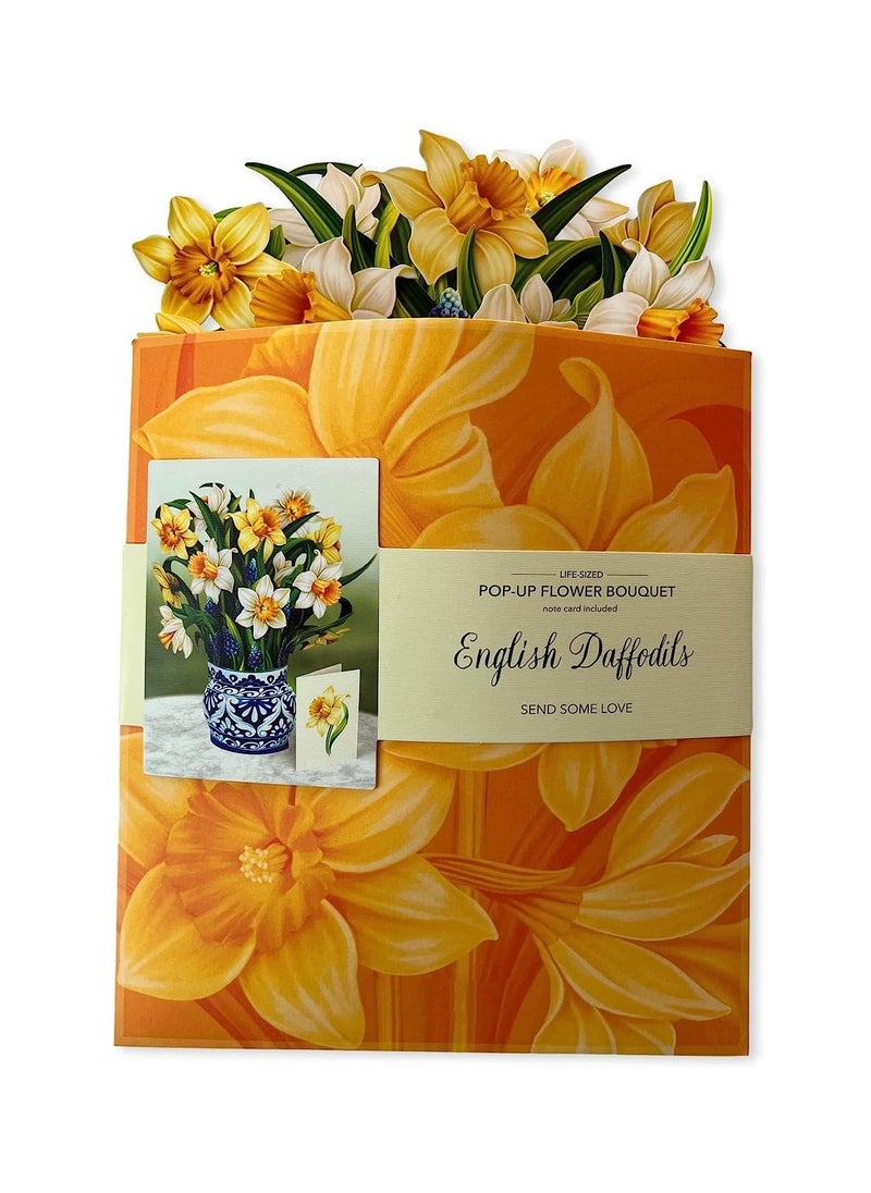 Generic - Pop Up Cards, English Daffodils, 12 inch Life Sized Forever Flower Bouquet 3D Popup Greeting Cards with Note Card and Envelope - Image 1
