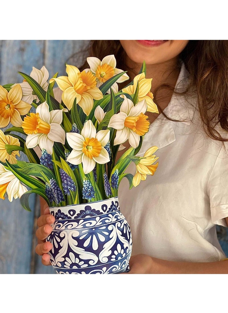 Generic - Pop Up Cards, English Daffodils, 12 inch Life Sized Forever Flower Bouquet 3D Popup Greeting Cards with Note Card and Envelope - Image 1