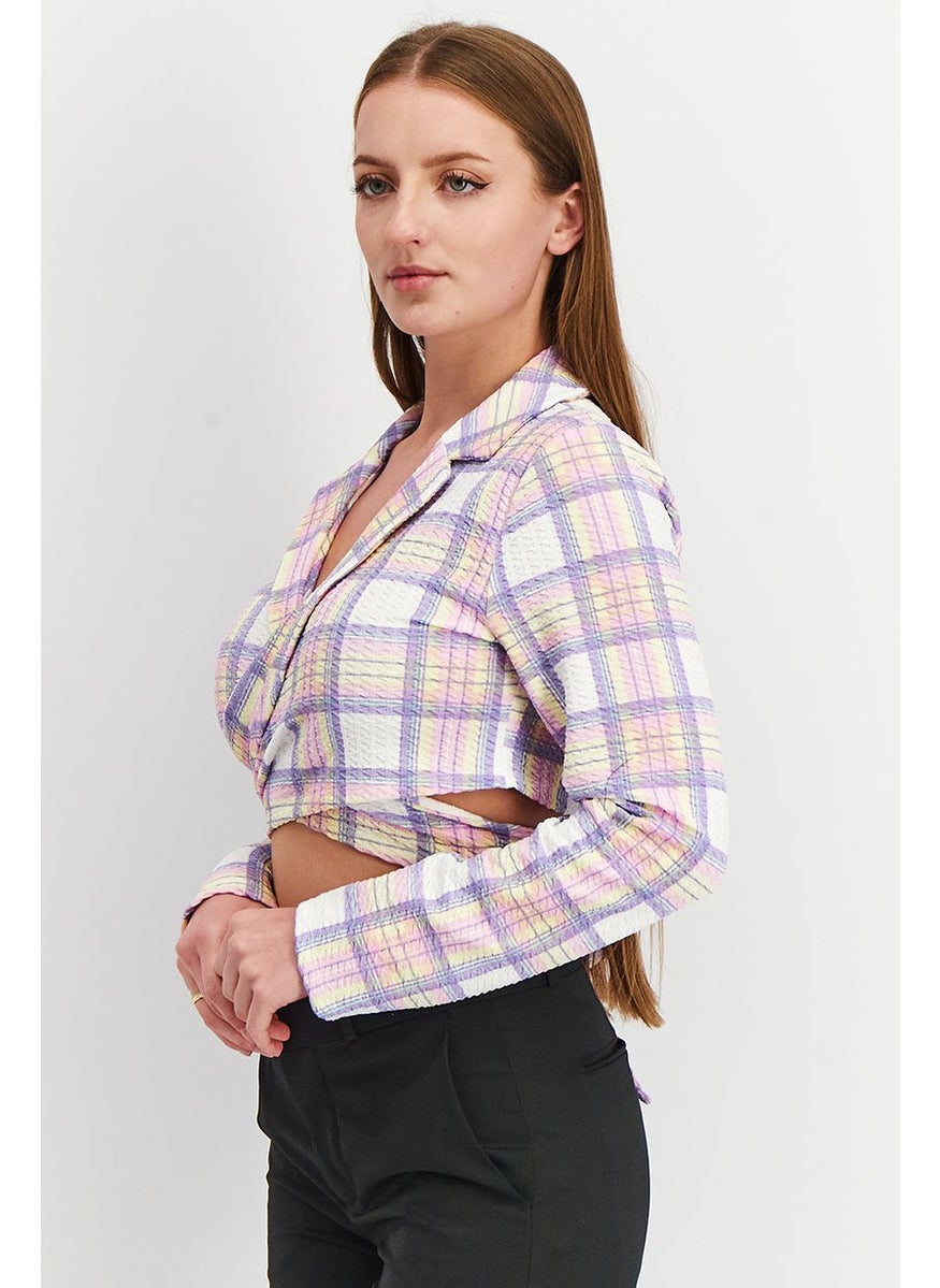 Asos Design - Women Jersey Sluit Summer Check Wrap Crop Blazer, Purple Combo - Image 1