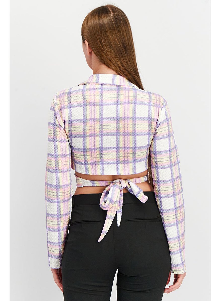 Asos Design - Women Jersey Sluit Summer Check Wrap Crop Blazer, Purple Combo - Image 1